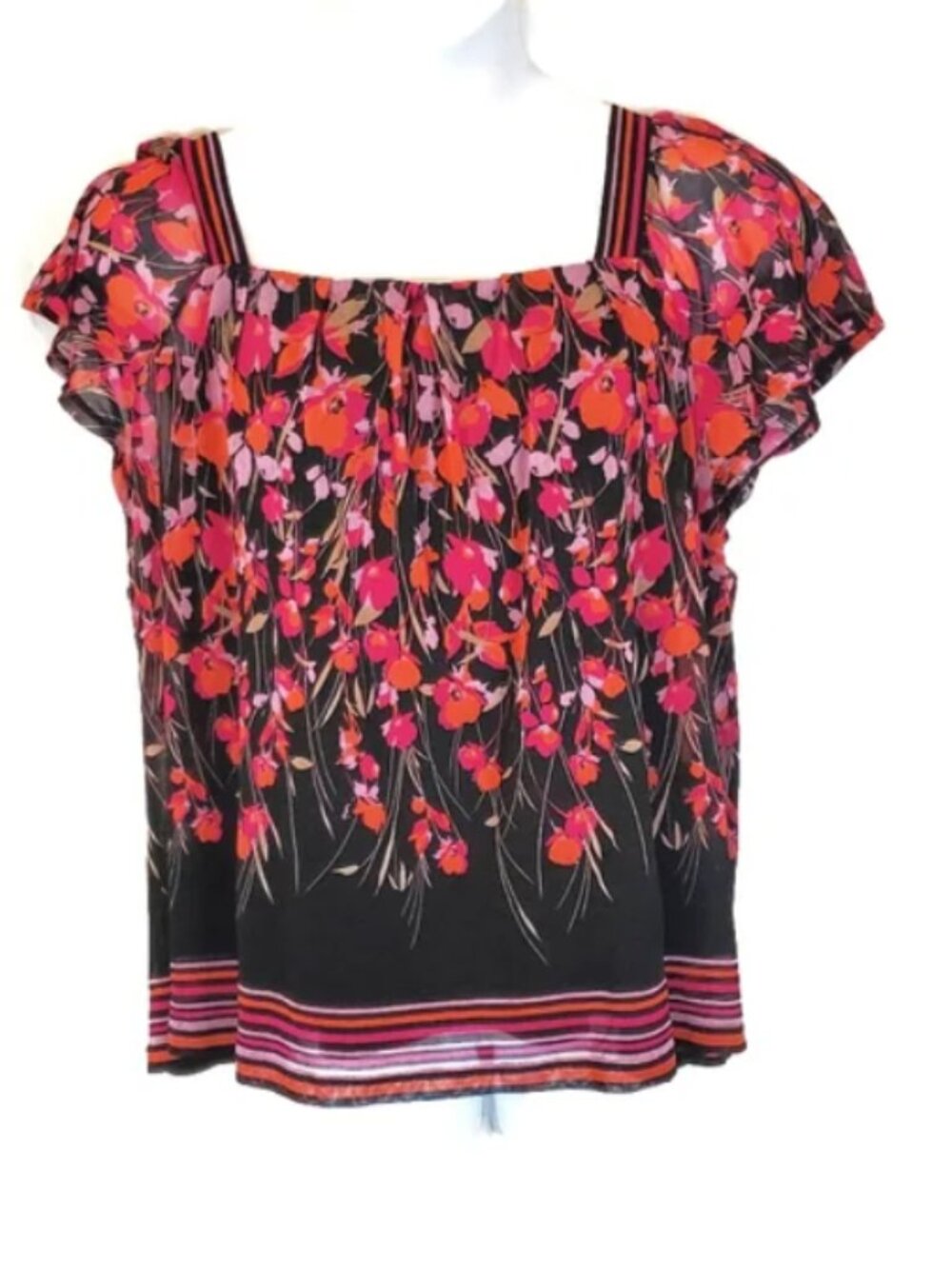 Apt. 9 Floral Square Neck Blouse - Pink & Black - Size 2X